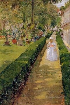 William Merritt Chase Painting - Child on a Garden Walk William Merritt Chase